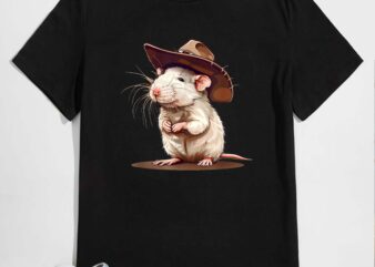 Saddle Up with a White Rat in Cowboy Hat Emblem T-Shirt design