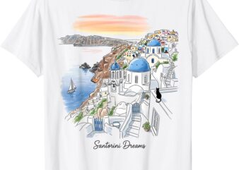 Santorini Greece Sunset Dreamscape Illustration T-Shirt