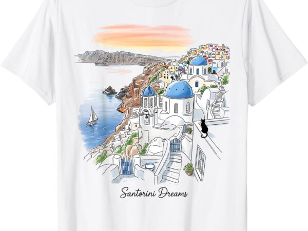Santorini greece sunset dreamscape illustration t-shirt