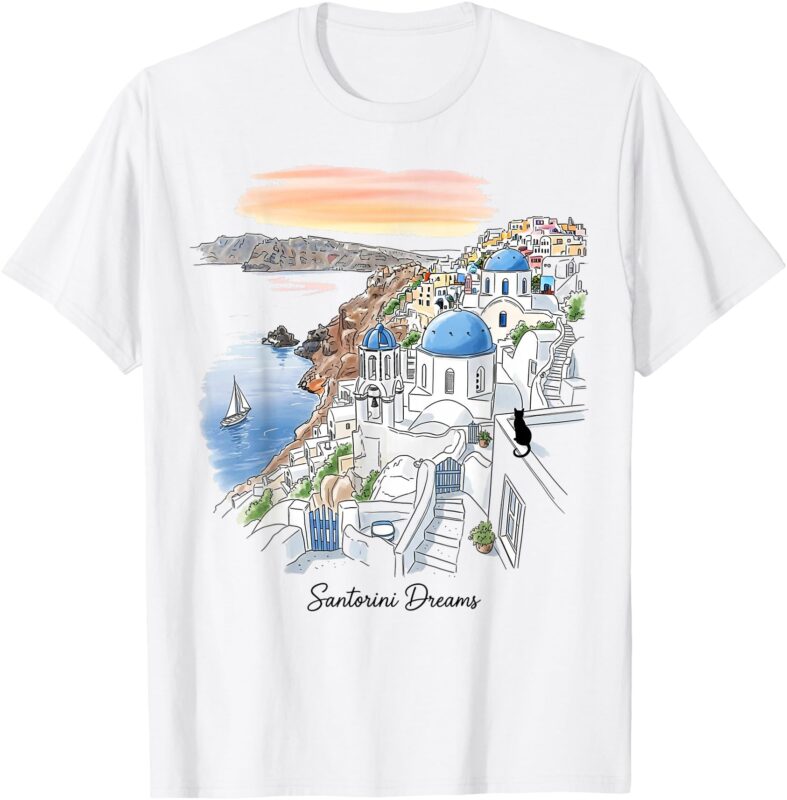 Santorini Greece Sunset Dreamscape Illustration T-Shirt