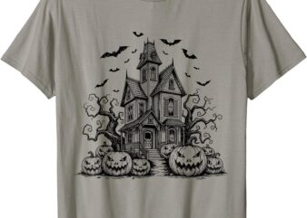 Scary Halloween House Spooky Season Bats Fall Jack-o-lantern T-Shirt