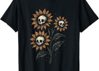 Skull Sunflowers Gothic Goth Creepy Cute Alt Grunge Y2K T-Shirt