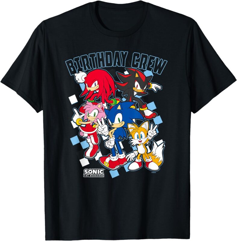 Sonic The Hedgehog Birthday Cre Group Shot Big Chest Logo T-Shirt