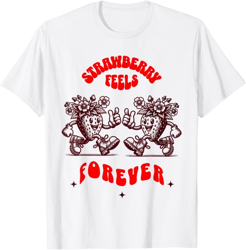 Strawberry Feels Forever Retro Psychedelic Fruit Design T-Shirt