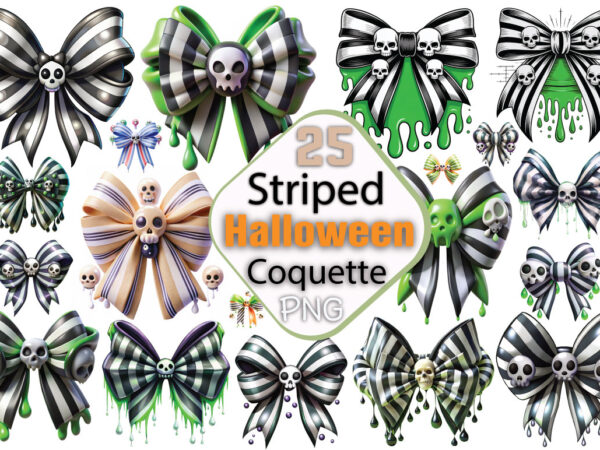 Striped halloween coquette bows bundle t shirt template vector