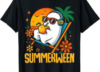 Summerween Funny Ghost Halloween Summer Beach Vibes Tee T-Shirt