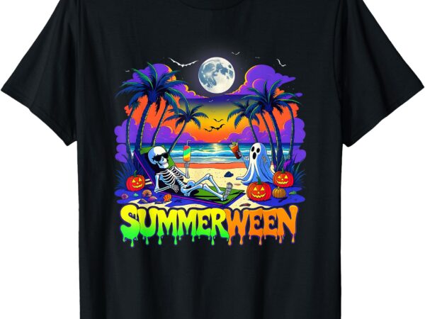 Summerween skeleton ghost beach funny spooky halloween t-shirt