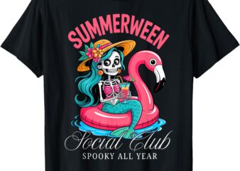Summerween social club spooky all year skeleton mermaid t-shirt