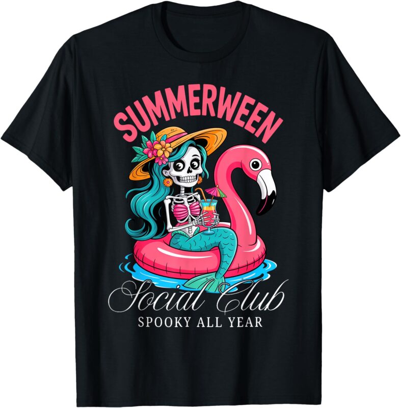 Summerween Social Club Spooky All Year Skeleton Mermaid T-Shirt