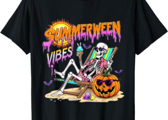 Summerween Vibes Skeleton Pumpkin Spooky Vacation T-Shirt