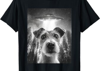 Surprised Jack Russell Terrier With Alien UFO, funny dog T-Shirt