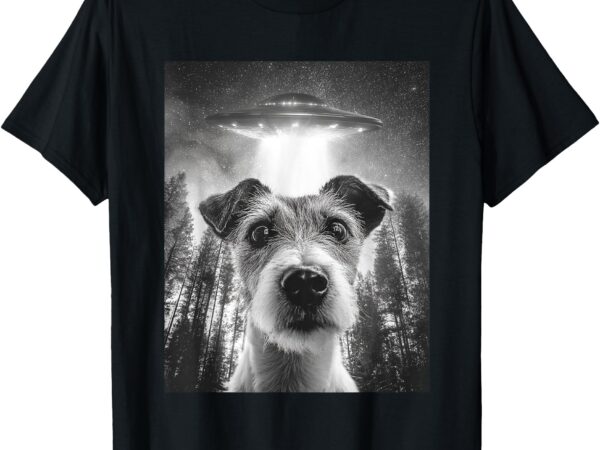 Surprised jack russell terrier with alien ufo, funny dog t-shirt
