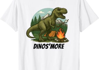 T rex dinosaur making s'mores, marshmallows, dinos'more t-shirt