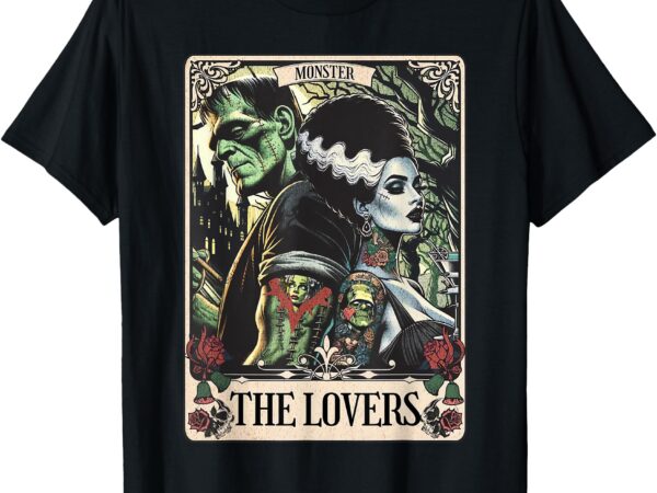 The monster frankenstein and bride the lovers tarot card t-shirt