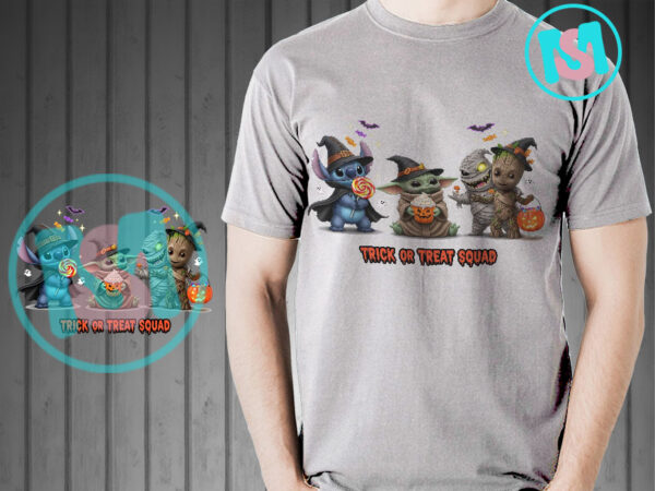 Trick or treat squad png, halloween png, stitch halloween, oogie boogie halloween t shirt designs for sale