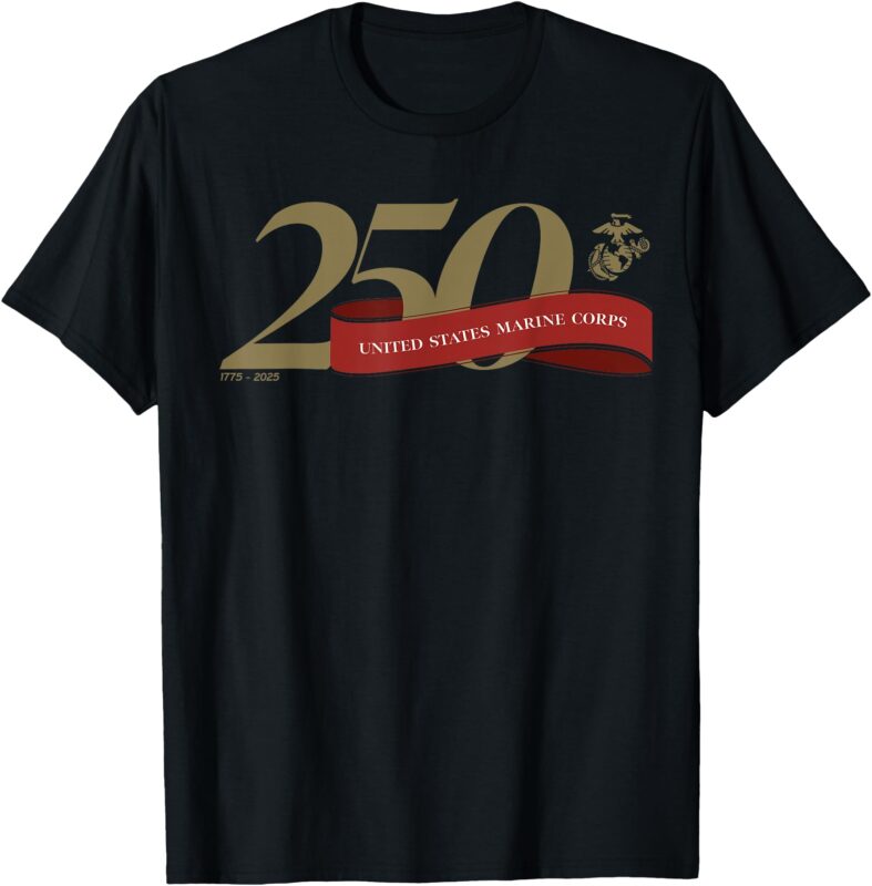 United States Marine Corps 250th Birthday Gold Logo T-Shirt