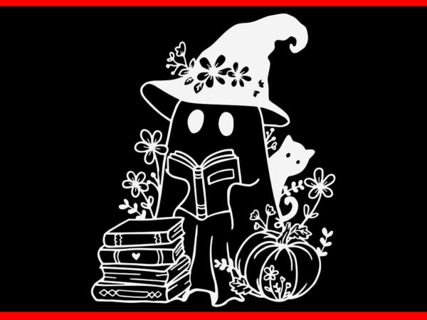 Cute floral ghost reading books halloween svg, ghost book halloween svg t shirt vector file