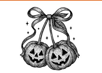 Pumpkin Cherries Coquette Bow Fall Aesthetic PNG, Coquette Bow Pumpkin PNG, Cherries Coquette Bow PNG