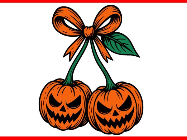 Jack o lantern pumpkin cherries coquette bow svg, jack o lantern pumpkin svg, jack o lantern cherries svg vector clipart