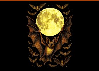 Bat Moon Halloween Gothic Spooky Nature Night PNG