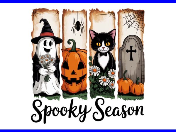 Spooky season ghost pumpkin coquette bow vintage halloween png t shirt template vector