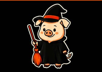 Pig Witch Halloween PNG, Pig Halloween PNG