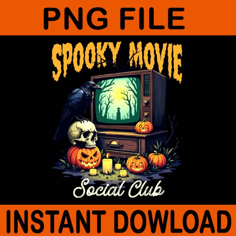 Spooky Movie Social Club Horror Movie PNG, Vintage Halloween Spooky Movie PNG