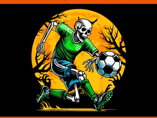 Soccer skeleton halloween png, football spooky skeleton png t shirt template vector