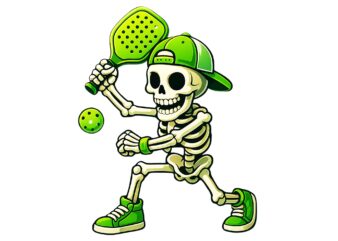 Skeleton playing pickleball png, pickleball halloween png, skeleton halloween png