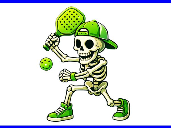 Skeleton playing pickleball png, pickleball halloween png, skeleton halloween png t shirt template vector