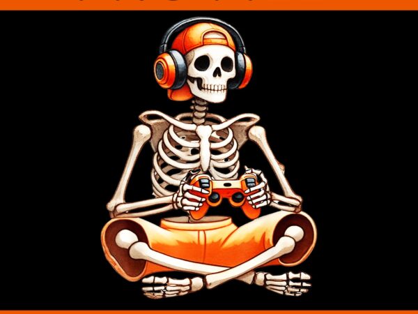 Skeleton video game halloween png, gaming skeleton halloween png t shirt template vector