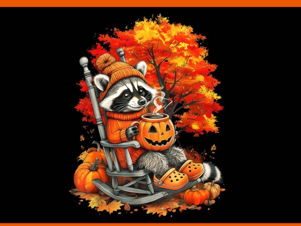 Feral girl fall raccoon halloween png, pumpkin raccoon autumn png t shirt graphic design