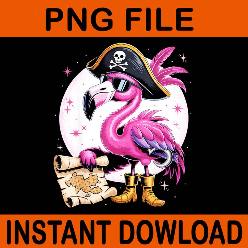 Pirate Pink Flamingo Halloween PNG