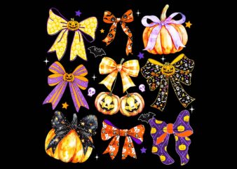 Coquette bow pumpkin halloween png, coquette bow halloween png