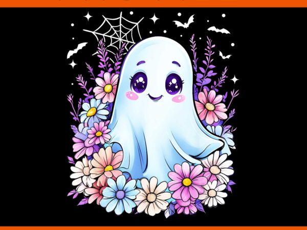 Cute ghost flower halloween png, ghost flower spooky season png t shirt vector file