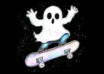 Cute ghost on skateboard halloween skater png
