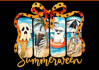 Summerween Skeleton Ghost Beach Party Halloween Vibes PNG