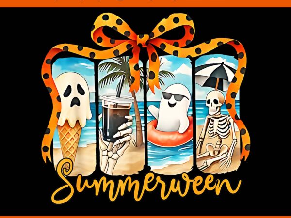 Summerween skeleton ghost beach party halloween vibes png t shirt template vector