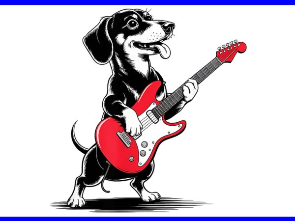 Dachshund weenie playing guitar png, weenie dog music png, dachshund guitar png t shirt vector illustration