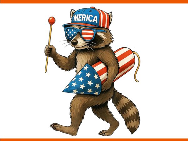 Racoon fireworks american flag patriotic 4th of july png, racoon 4th of july png t shirt design online