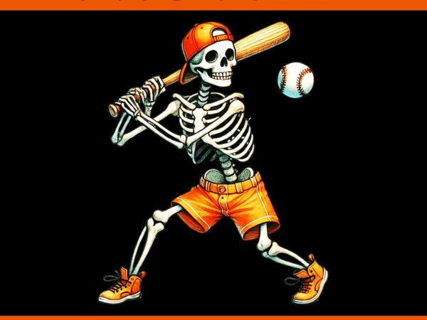 Skeleton batting baseball halloween png t shirt template vector