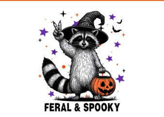Feral & Spooky PNG, Funny Creepy Raccoon Feral & Spooky Hallowen PNG