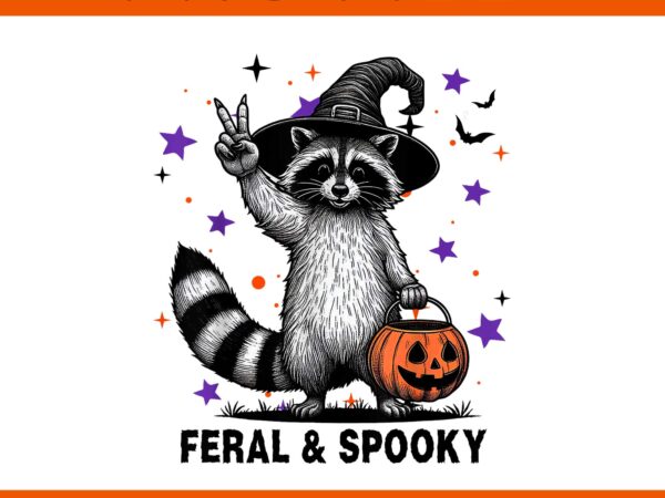 Feral & spooky png, funny creepy raccoon feral & spooky hallowen png t shirt graphic design