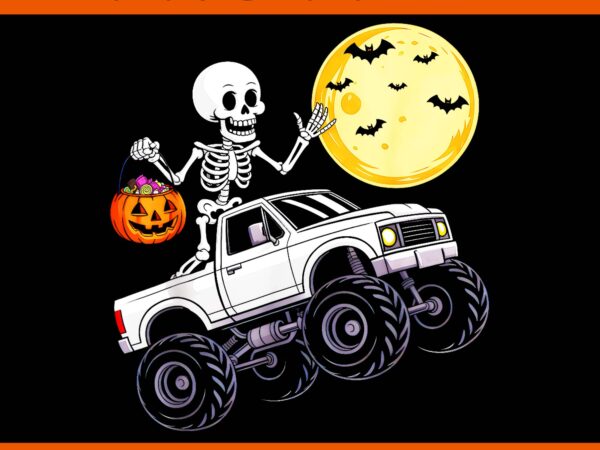 Skeleton riding monster truck halloween png, skeleton halloween png t shirt template vector