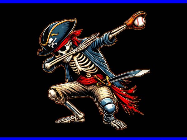 Dab skeleton dabbing skeleton pirate baseball png, pirate baseball halloween png t shirt vector illustration