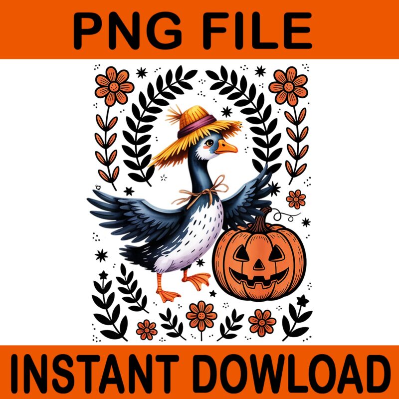 Boho Floral Silly Goose Fall Halloween Pumpkin Patch PNG, Silly Goose Halloween PNG