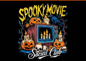 Spooky movie social club vintage tv horror halloween png, spooky movie social club png