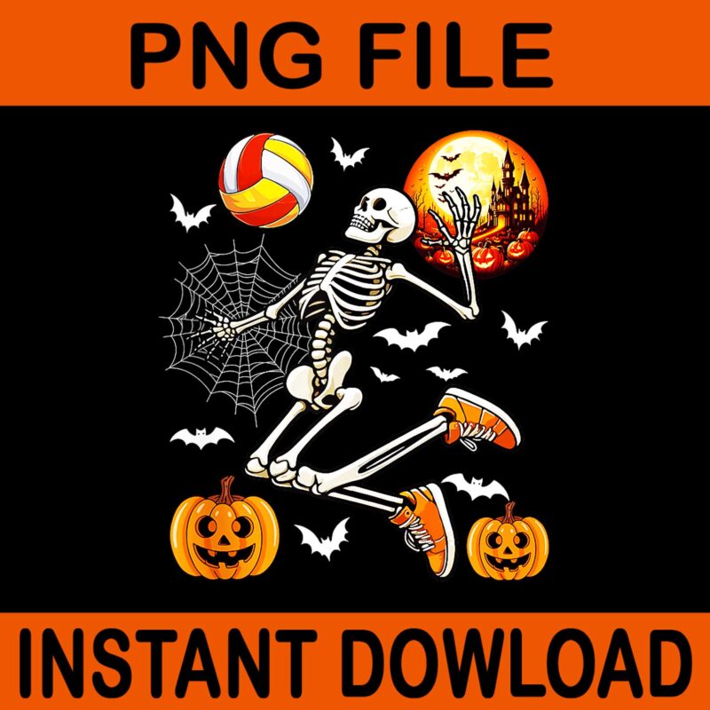Skeleton Player Volleyball Halloween PNG, Skeleton Football PNG
