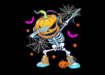 Dabbing halloween skeleton trick treat png, pumpkin dabbing png