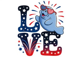 Manatee love 4th of july manatee fireworks sunglasses png